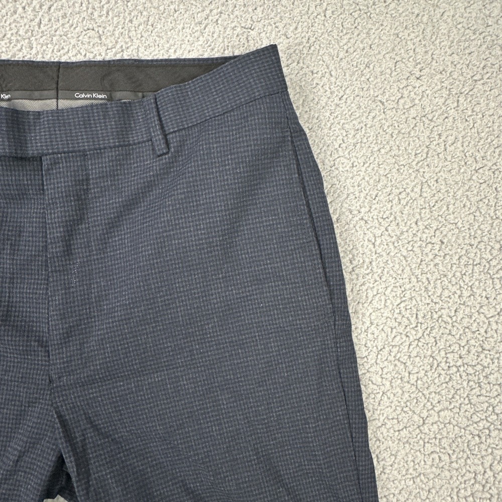 Calvin Klein Slim Fit Dress Pants Men 32x32 Blue Microcheck Stretch Preppy - Picture 12 of 16